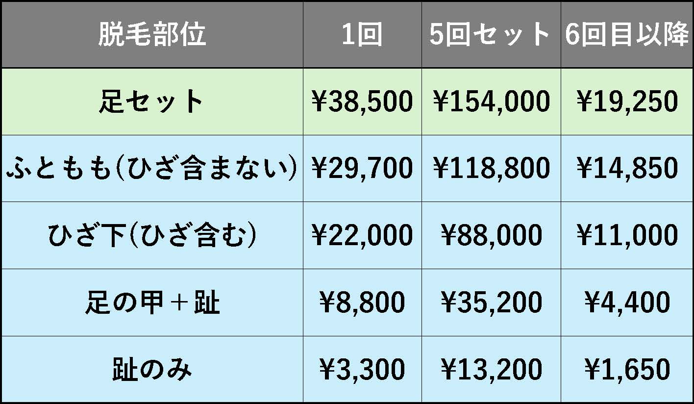 下肢（男性）料金表